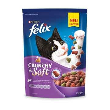 FELIX Katzentrockenfutter Crunchy & Soft mit Lamm, Truthahn und Gemüsenote - 950g
