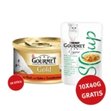 Gourmet Gold Délicatesse en Sauce Rind & Huhn 48x85g + Crystal Soup Huhn und Gemüse 10x40g GRATIS!