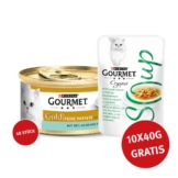 Gourmet Gold Feine Pastete Seelachs und Karotten 48x85g + Crystal Soup Huhn und Gemüse 10x40g GRATIS