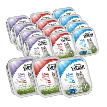 Yarrah Katzenfutter Bio Mix-Set Huhn/Truthahn, Rind und Fisch 96x100g